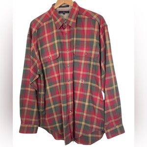 Vintage 90s Tommy Hilfiger Plaid Button Up Shirt Crest Logo Large 100% Cotton
